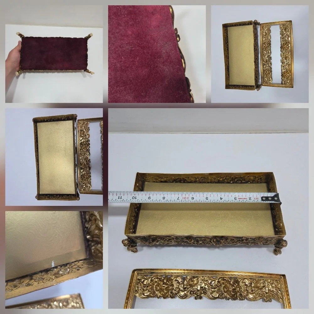 Vintage Cherub Angel Footed Tissue Box Vanity Gold Tone Ormolu
